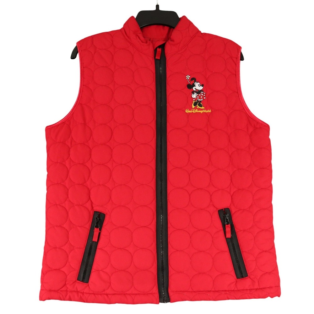 Walt Disney World Disney Parks Quilted Vest Women L Red Minnie Mouse Travel
